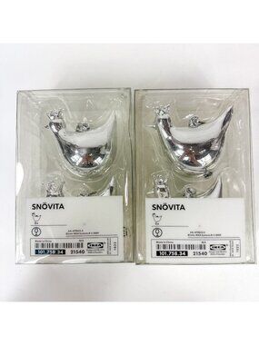 IKEA SNOVITA 2009 Silver Glass Partridge Christmas Ornaments Set Of 4 NIB